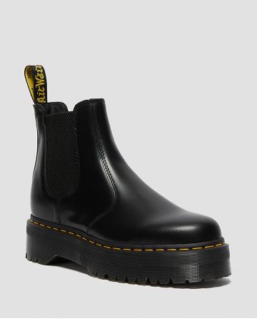 Dr Martens 2976 Polished Smooth Platform Enkellaars Dames Zwart | NL 73KOR